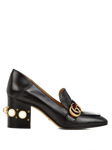 gucci peyton faux pearl heel leather pumps|Gucci Loafers for Women .